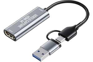 DIGITCONVERT Carte de Capture vidéo HDMI 4K, Carte de Capture HDMI vers USB 3.0/USB C pour Streaming/Nintendo Switch/PS3/PS4/YouTube/Xbox/appareil Photo/PC/OBS