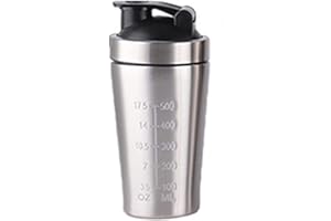 soynogya Protein-Shaker, Edelstahl, 500 ml, Sport, Fitness, Protein-Shaker, Eiweiß, schwarz (500ml（silvery）)