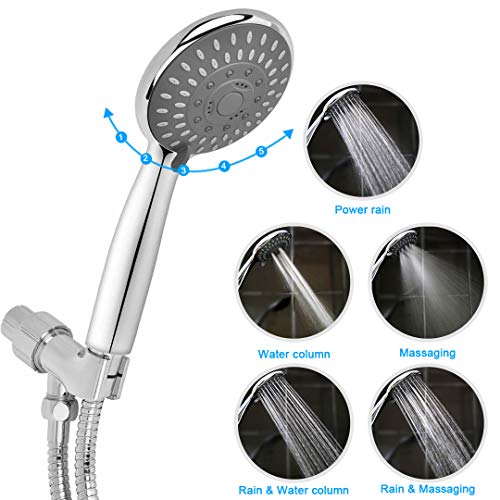 Cabezal de Ducha, Bañera Universal Cabezal de Ducha Manual, Modo de Rociado de Alta Presión en 5 Modos, Aspersor de Baño Desmontable Ajustable Para Masajes Spa