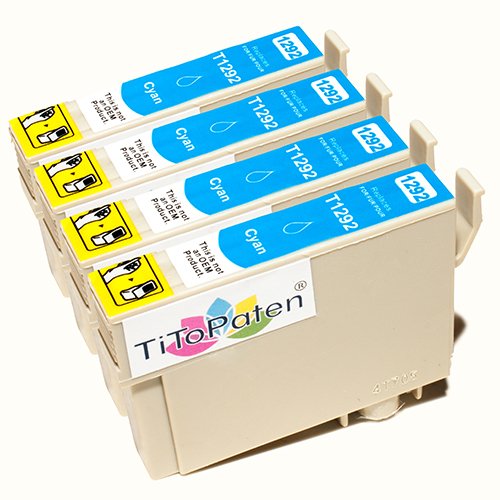 *TITOPATEN* 4x Epson Stylus Office BX 635 FWD Plus kompatible XL Druckerpatrone ersetzt Typ T1291 - 1294 - Cyan - Patrone MIT CHIP !!!