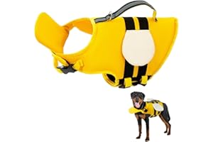 Little Bean Dog Life Jackets Vest Adjustable Swimming Safety with Superior Buoyancy and Rescue Handle for Small Medium Big Dog Boating (yellow bee, L)