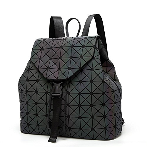 Preisvergleich Produktbild Wmshpeds Weibliche Tasche geometrische rhombische Zauberwürfel Tasche leuchtende Klapp Student Rucksack PVC Reise Umhängetasche