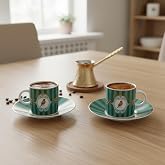 Deconox &Ouml;zel Kutulu 2'li Porselen T&uuml;rk Kahvesi Fincan Takımı - Kuş ve Kelebek Desenli Kırmızı/Yeşil Renk Se&ccedil;enekli Hediyelik 