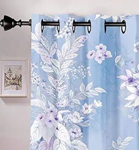 Lush Decor Digital Printed Floral Polyester Curtains for Door 9 feet Set of 2, Light Blue