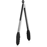 U-Taste Silicone Kitchen Tongs, Heat Resistant 250&deg;C, 30 cm, Black | Firmly Sealed Non Stick Rubber Tips, Steel Handle and So