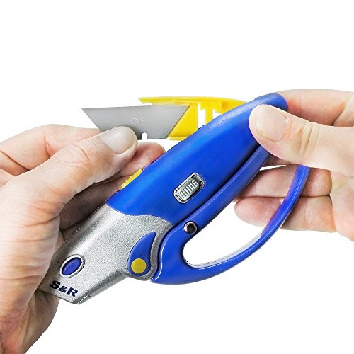 S&R Automatisches Profi Teppichmesser 175mm, SK5, Wechssel per Knopfdruck, Handschutz, 5 Klingen - 7