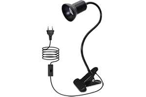 LAKONEI Lampara Pinza con Interruptor y EU Enchufe, Lámpara de Mesa Clip con Cuello de Cisne, Ajustable de 400MM Luz de Lectura para Cama Lámpara para Tortuga Lámpara E27 con Clip