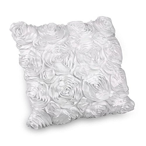 Oriskey 2er-Set 3D Satin Rose Blumen Kissenhülle Kissenbezug Kissenbezüge Dekokissen Kissen Fall Haus Bett Sofa Couch Zimmer Auto Dekorative Weiß 42x42cm - 2