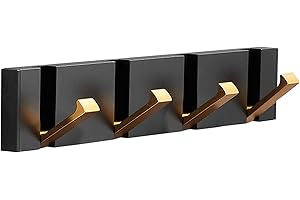 Spotact Perchero Montado en la Pared de Metal Negro Dorado de 70 Grados 28 * 5 * 1.5 cm ara Colgar Ropa con 4 Ganchos para Entrada Baño Dormitorio Cocina (T1 4 Ganchos, Oro Negro)