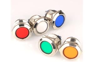 GUUZI 5 Piezas 12V-24V 22mm LED Luz Indicadora de Metal Lámpara de Señal Impermeable Rojo Verde con Cable