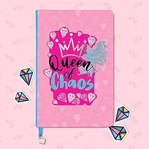 Doodle Hard Bound Notebook Diary with Diamond Metal Dangler (A5, 80 GSM, 192 Ruled Pages) Queen of Chaos Girls Diary