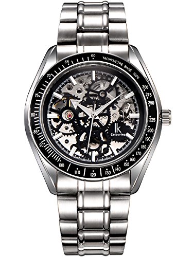 Alienwork IK mechanische Automatik Armbanduhr Skelett Automatikuhr Uhr schwarz silber Metall 98545S-S-01 Alienwork IK mechanische Automatik Armbanduhr Skelett Automatikuhr Uhr schwarz silber Metall 98545S-S-01