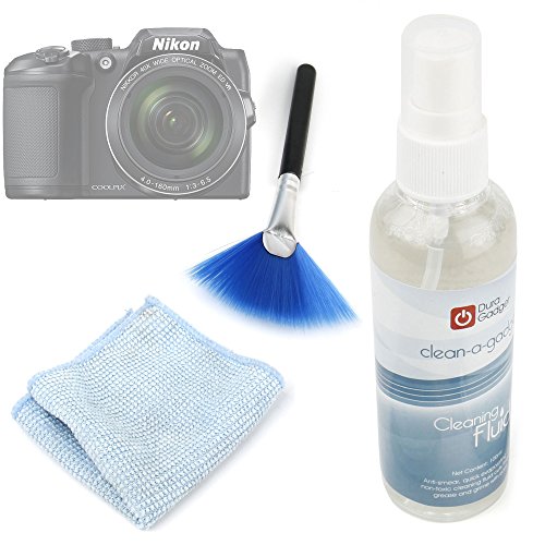 Duragadget Kit de Nettoyage 3 en 1 Complet pour appareils Photo Nikon Coolpix B500   B700 Bridge  Nikon DL 24-500 CSC et Pentax K-1 SLR - Vaporisateur  Chiffon et Brosse