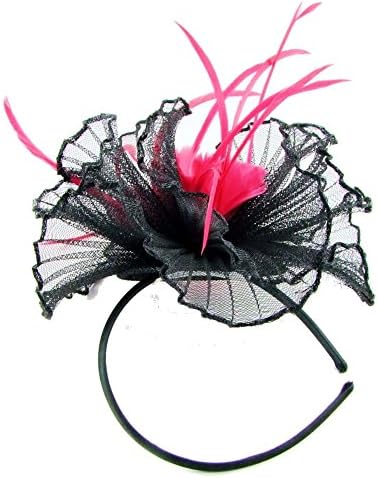 Newmarket Disc Sinamay &amp; Crin Fascinator on Band Black/Flamingo (b169fla)