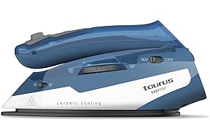 Taurus – Plancha Ropa de Vapor para Viaje Easy Trip, 1100W, Suela Cerámica, Ligera 0,7Kg, super Compacta - 9x19,5x12cm, Planchado Vertical, Cable Largo 1.9 m, Mango Plegable, Miniplancha