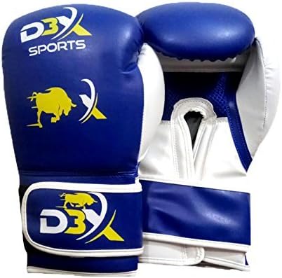 Boxing Gloves Training Sparring Punching Glove Cow Hide Leather kickboxing Muay Thai Fighting Bag Mitts D3X (Royal Blue)