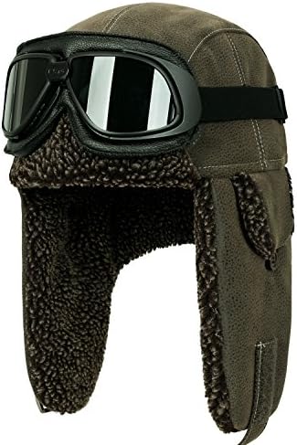 Howels Faux Leather Vintage Aviator Trapper Trooper Bomber Hat With Faux Fur (Medium, Brown/Black)