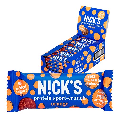 NICKS Sport Crunch protein wafer, barritas proteínas sin azúcar añadidos e gluten 25x40g (Naranja)