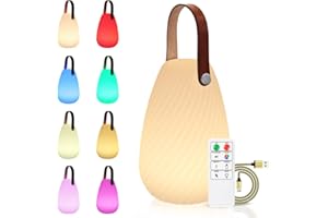 IROO Lampe de table LED extérieur avec Télécommande Blanc chaud 8 couleurs Intensité variable Lampe de Table sans fil étanche Décoration idéale pour votre maison et jardin (Rond avec texturé)