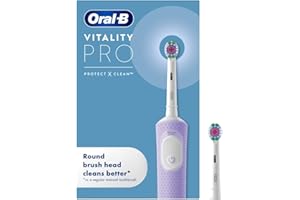 Oral-B Vitality Pro Electric Toothbrushes Adults, 1 Handle, 2 Oral B Electric Toothbrush Heads, 3 Brushing Modes Including Sensitive Plus, Rechargeable, 2 Pin UK Plug, Purple