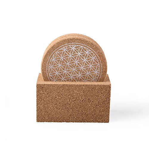 Kork-Untersetzer „Blume des Lebens“, 4er Set inkl. praktischem Stand zur Aufbewahrung / Cork Coaster „Flower of Life“ - 2