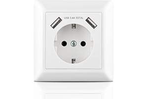 USB Enchufe, Kaifire Schuko Enchufe de pared con USB Blanco 16Amp Toma de Corriente pared Empotrado para Cocina, Dormitorio, Oficina, Hotel, etc