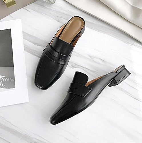 Mr Square Head With A Thick Leather Slippers Female Low To The Ground And Comfortable,38, 100 Black