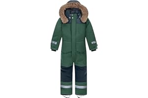 L SERVER Kinder Skianzug Jungen mit Kapuze Winddichte Wasserdichte Schneeoverall Mädchen Warmer Schneeanzug Dickere Skioverall mit Reflektierenden Streifen