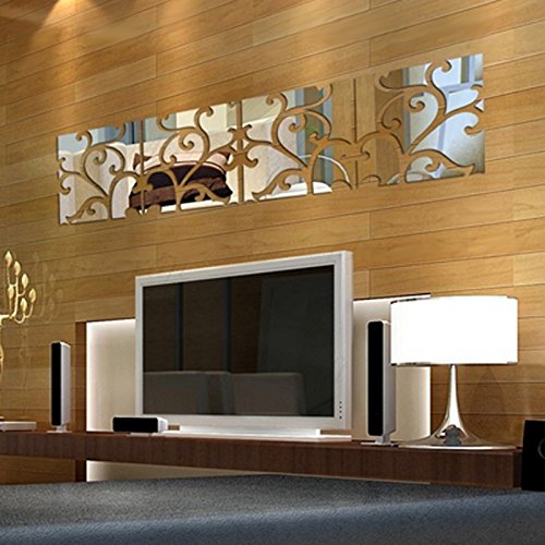 Demiawaking DIY 28Pcs 3D Spiegel Aufkleber Acryl Wandsticker fuer Haus Dekor (Silber) - 4