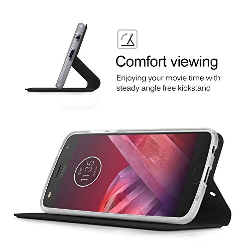 Funda Moto Z2 play Carcasa KuGi Slim Flip Cover Carcasa Cubierta de cuero PU Multi-Angle Shockproof Silicio Protectora de Carcasa con Soporte Plegable para Moto Z2 play 2017 Smartphone Slim Book Series - Negro 