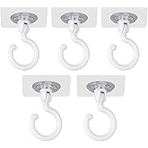 SHARUJA Heavy Duty 360° Rotating Self Adhesive Ceiling Hooks (Pack of 5) – No Drill, Waterproof Sticky Hooks for Hanging Plan
