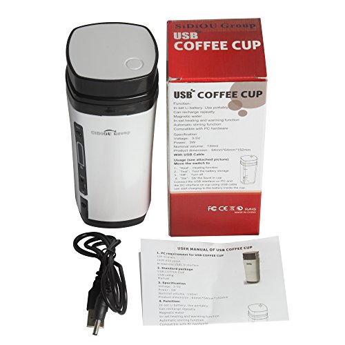 Sidiou Group Automatische Rühren nachladbare USB-Stromversorgung Beheizte Warmer Kaffee Wasser-Getränk-Cup Getränke Tee Heizung Tasse 130ml (weiß) - 2