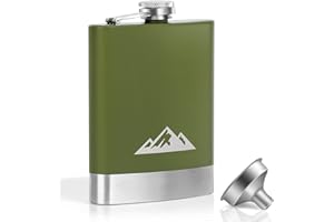 KWANITHINK 8oz/227ml Petacas de Alcohol con Embudo, Regalo Padre, Acero Inoxidable Petacas para Licor Whisky, Petaca Verde para Hombres Camping, Exteriores, Senderismo, Escalada