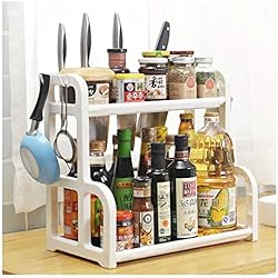 Qisiewell Étagère d'Épices Porte-Épices Etagère de Stockage Stand de Rangement épice pour la Cuisine 2 Étages Détachable Bidons Bouteilles Organisateur Étagère Titulaire pour la Cuisine de Stockage
