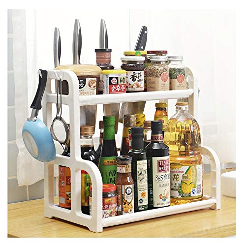Qisiewell Étagère d'Épices Porte-Épices Etagère de Stockage Stand de Rangement épice pour la Cuisine 2 Étages Détachable Bidons Bouteilles Organisateur Étagère Titulaire pour la Cuisine de Stockage