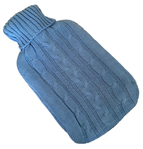 KNITTED LARGE HOT WATER BOTTLE WITH BEAUTIFUL COVER - 4 DIFFERENT COLOURS (Blue)