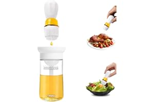 TINMIX Bouteille de Distributeur d'huile avec brosse, d'olive, Bouteilles à Condiments 2 in 1 pour cuisine, Cuisson barbecue, grillades, Dinde Badigeonner pâtisserie (OB21S-blanc)