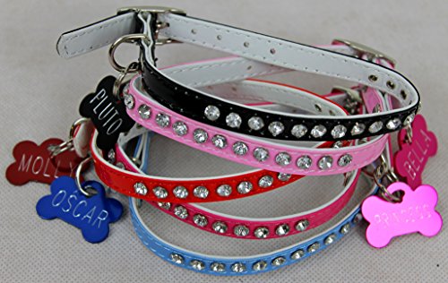 Lovely-Posh-Diamante-Bling-Jeweled-Studded-Chiwawa-Small-Dog-Puppy-Leather-Collar-Engraved-Double-Sided-Bone-Dog-Tag