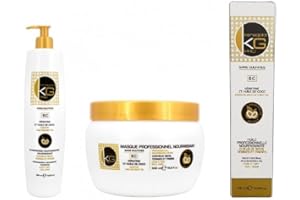 KERAGOLD PRO - Pack Trio Soins Capillaires Sans Sulfates : Shampoing 500ml + Masque 500ml + Sérum 100ml - Kératine & Huile de Coco