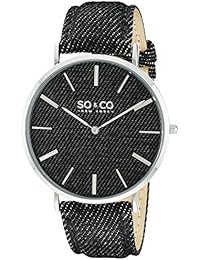 SO & CO New York Unisex diseño de rayas de reloj infantil de cuarzo con esfera analógica y negro correa de piel 5103,1
