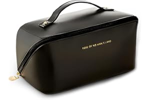 SWSDEE Trousse à Maquillage,Grande Trousse à Maquillage Voyage avec Poignée, Étanche Cuir PU Trousse de Maquillage,Trousse de Toilette Voyage,pour Homme Femme Cosmétique Organiseur (Noir)