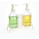AmberHaus 2'li Standlı Kare Cam Sabunluk Seti | 2 x 500 ml | Ferforje Metal Standlı Siyah &amp; Krem Renk Se&ccedil;eneği | S&uuml;nger/Fır&ccedil;a