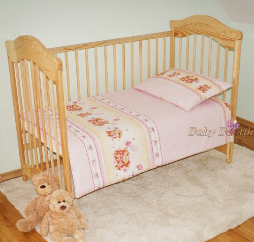 BABY 100% COTTON COT / COT BED SET (DUVET COVER 120x90cm & PILLOWCASE 40x60cm) ANIMAL PRINT - TEDDIES IN LOVE PINK