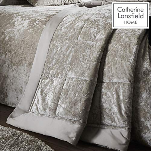 Catherine Lansfield Crushed Velvet Bedspread Natural, 220x220cm Catherine Lansfield Crushed Velvet Bedspread Natural, 220x220cm