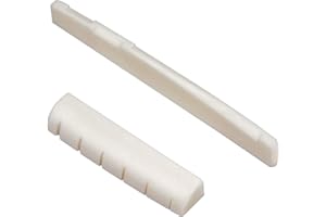 BSWAN Set di ricambi per chitarra acustica con capotasto e ponticello in osso e piroli con intarsio in abalone (set di capotasto e ponticello)