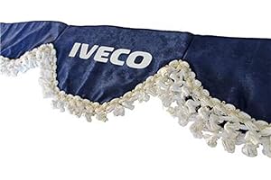 AutoCommerse, Tendina per parabrezza anteriore in raso con nappe bianche, parasole ondulato per camion della serie Actros, Atego, Axor, Arocs, HGV, colore: blu