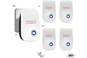 BOGUTONGJIN Repelente Ultrasónico de Plagas, 4 Paquetes Electrónico Repelente Mosquitos Control de Plagas, Repelente Ultrasónico Anti Mosquitos para Interiores, Insectos, Moscas, Cucarachas, Arañas, Roedores