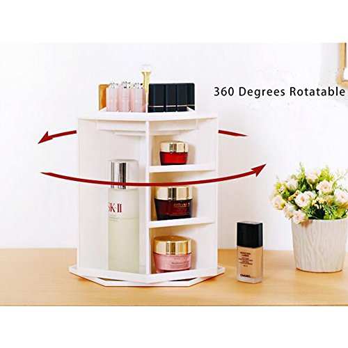 Dproptel 360 Grad Drehbarer Kosmetikorganizer Make Up Organizer Einstellbarer Multifunktionale Aufbewahrungsbox für Schminktisch Aufbwahrung (weiß+schwarz) - 7