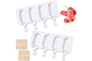 OUOQI 2pcs Eisformen Silikon,Silikon Eis am Stiel Formen,Eis am Stiel Formen,mit 100 Eiscreme-Sticks,DIY-Eisformen,Eiscreme Form,Eis Selber Machen Formen,Eislutscher Formt Silikonform