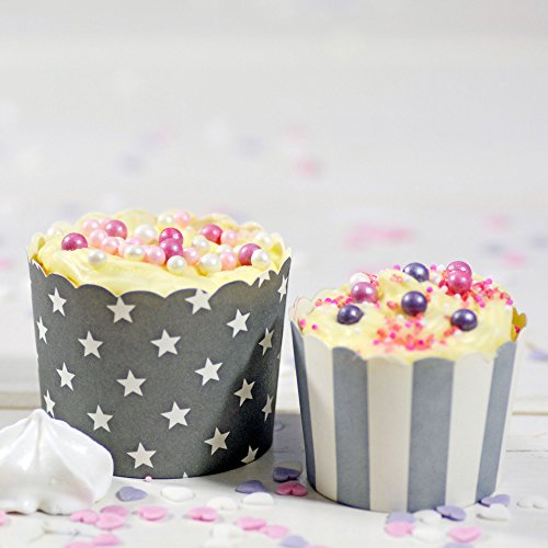 50 Frau Wundervoll Muffin Backformen aus stabilem Papier, groß Ø 6,1 cm, grau mit weißen Sternen / Muffinförmchen / Cupcake Backformen / Muffindeko Frau Wundervoll - 4